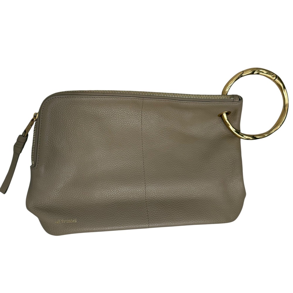 Alf the Label Leather Clutch Bag Grande Taupe Pebbled Gold Ring Ripple Carabiner - Picture 5 of 14